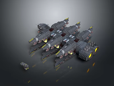 Futuristic Spacecraft Fleet Featuring Advanced Design And Glowing Thrusters For Cosmic Exploration 3d model