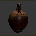 Traditional Ceramic Vessel with Hand-Painted Figures and Ornate Reddish Brown Finish