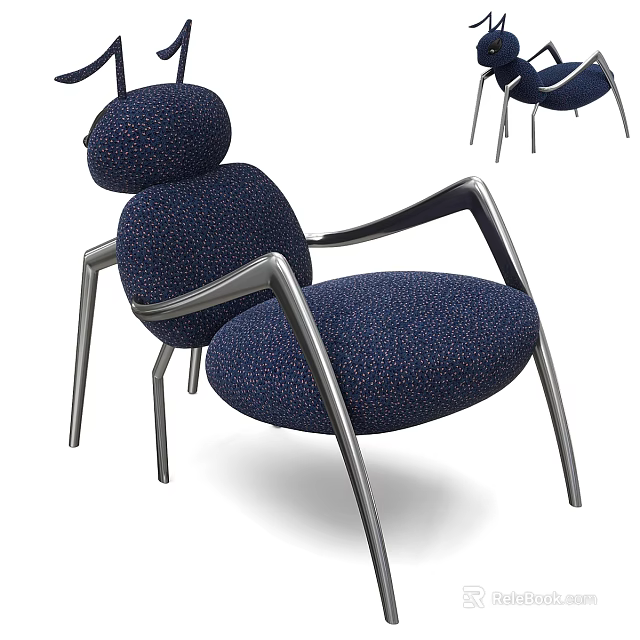 Modern Navy Blue Upholstered Accent Chair With Sleek Metal Frame And Armrests 3d model 
