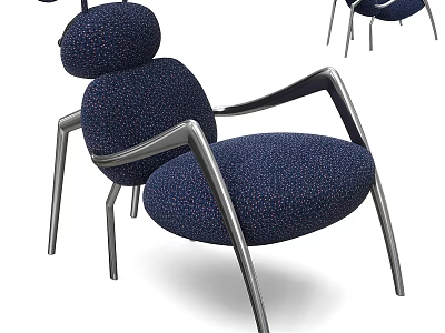Modern Navy Blue Upholstered Accent Chair With Sleek Metal Frame And Armrests 3d model