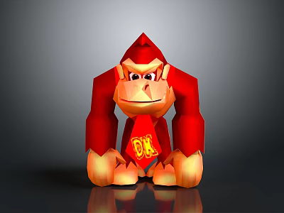 Cheerful Red Cartoon Gorilla Character With DK Logo And Shiny Paws 3d model