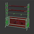 Modern Storage Cabinet Shelf Unit With Metal Frame Red Patterned Panel And Multiple Shelves