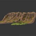 Modern Detailed Terrain Model With Brown Texture Green Moss And Small Green Plants 3d model