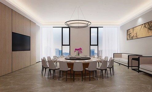 Modern Room Dining Room Large Round Table 3d model