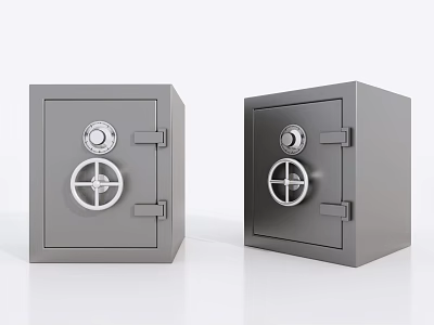 Two Gray Metal Safes With Round Combination Locks And Hinged Doors 3d model