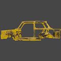 Yellow Old Car Frame With Rusted Worn Body Structure And Missing Parts