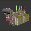 Rusty Power Transformer With Cooling Fins Bushings And Metal Tank