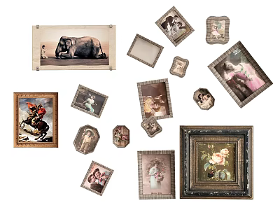 Vintage And Modern Picture Frames With Various Artworks Portraits Animals And Flowers 3d model