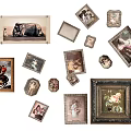 Vintage And Modern Picture Frames With Various Artworks Portraits Animals And Flowers