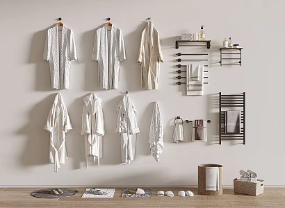 Modern Bathrobe Bath Towels Towel Rack Toiletries Slippers Anti-Slip Mat 3d model