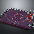 Purple Game Platform Scene With Surrounding Spikes Central Red Structure And Pink Gem