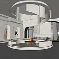 Elegant Modern Boutique Interior With Spiral Ceiling Arch Display Areas Sofa Seating And Mannequins