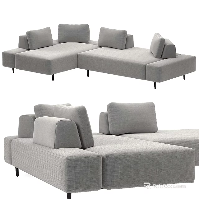 Modern Light Gray Double Sofa With Soft Cushions And Armrest Design 3d model