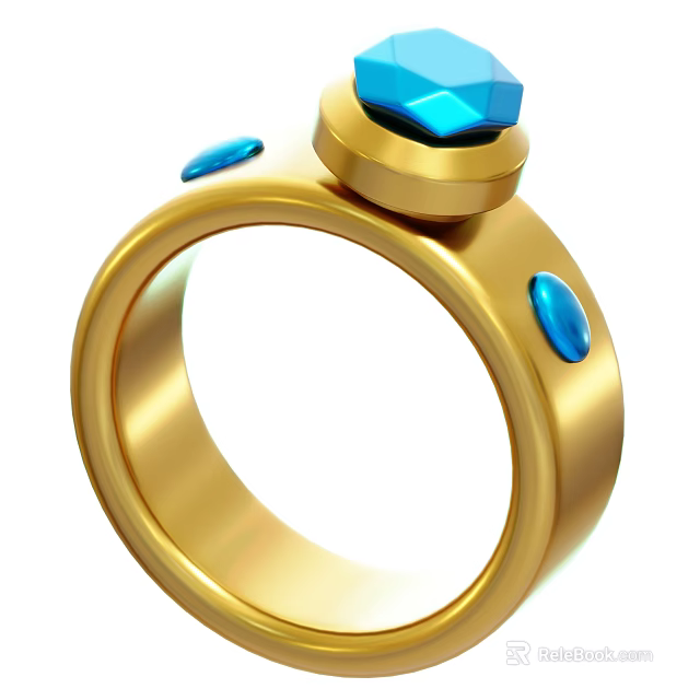 Stylish Gold Ring With Blue Gemstones For Daily Life Accessories 3d model 