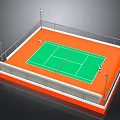 Outdoor Tennis Court Design With Green Area Orange Surface Fence And Light Poles