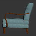 Classic Single Sofa With Light Blue Upholstery Wooden Arms And Stitched Details