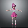 Cute Child With Pink Ponytail Hair White Top Pink Skirt And Open Arms