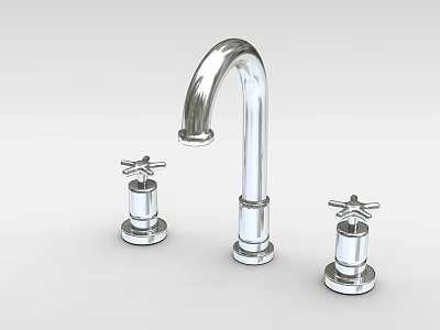 Chrome Two Handle Faucet with Curved Spout and Lever Handles Design Features 3d model