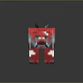 Red Pixelated Blocky Game Character With Sharp Teeth And Horns Design