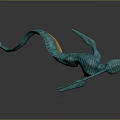 Teal and Orange Fantasy Creature 3D Model With Winged Body And Long Tail