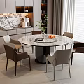 Modern Round Dining Table Set With Marble Top And Six Chairs In Modern Interior