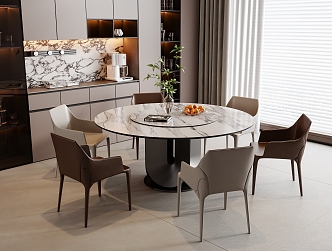 Italian Dining Table and Chair Round Table Sideboard Vase Plant Dining Chair Decoration Curtain 3d model