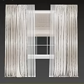 Neutral Beige Textured Curtains With Sheer White Panels And Grid Window