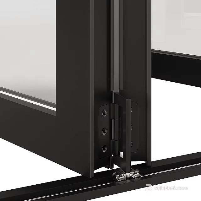 Modern Black Frame Double Doors With Glass Panels And Metal Hinges 3d model 
