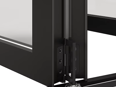 Modern Black Frame Double Doors With Glass Panels And Metal Hinges 3d model
