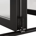 Modern Black Frame Double Doors With Glass Panels And Metal Hinges