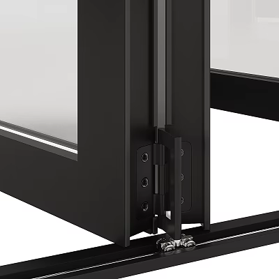 Modern Black Frame Double Doors With Glass Panels And Metal Hinges 3d model