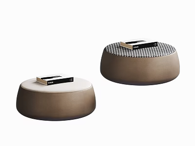 Round Brown Ottoman Seats With Books On Top For Living Room Decor 3d model