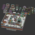 Cartoon Scene Of Futuristic Tech Base With Lego Inspired Red White Design And Glowing Elements