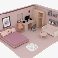 Cozy Interior Design With Bed Desk Computer Sofa Chair Picture Side Table And Rug