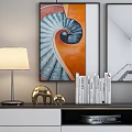 Modern TV Stand With Table Lamp Books Decorative Items Wall Art And Mirror