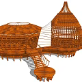 Unique Wooden Circular Guesthouse Architecture With Conical Roof And Staircase Platform