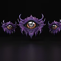 Three Purple Fantasy Style Eyes With Spiked Decorations Central Larger And Two Smaller