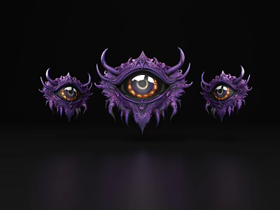 Three Purple Fantasy Style Eyes With Spiked Decorations Central Larger And Two Smaller 3d model