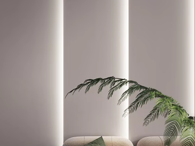 Modern Sofa and Coffee Table Set With Palm Plant In Minimalist Living Room Interior 3d model