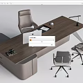Modern Wooden Office Desk With Computer Monitor Chair And Desk Lamp