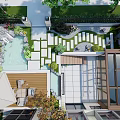 Beautiful Courtyard Garden Design With Pond Stone Pathway And Wooden Deck