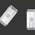 Sleek Silver Apple Computer Tower With Metal Design And Ventilation Holes On Stands