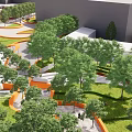 Style Micro-terrain Landscape Campus Landscape Curve Composition Boulevard Special-shaped Corridor Frame Line Flowing Orange Ribbon 3d model