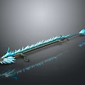 Frost Dragon Themed Long Staff Weapon With Icy Blue Crystal Details