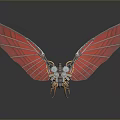 Mechanical Winged Structure With Red Feather Like Panels And Metallic Frame 3d model