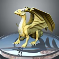 Yellow Dragon Game Movie Character Figurine With Detailed Wings On Transparent Base