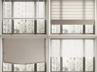 Various Window Blinds Styles for Home Windows with Natural Light and Scenery 3d model