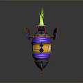 Vibrant Colorful Airship Model With Orange Purple Blue Decorative Elements And Basket Base