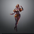 Animated Female Character With Orange Hair Elaborate Purple Outfit In Dynamic Pose