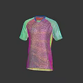 Vibrant Colorful Sports Jersey with Green Purple Yellow Stripes Chest Logo and Sleeve Design